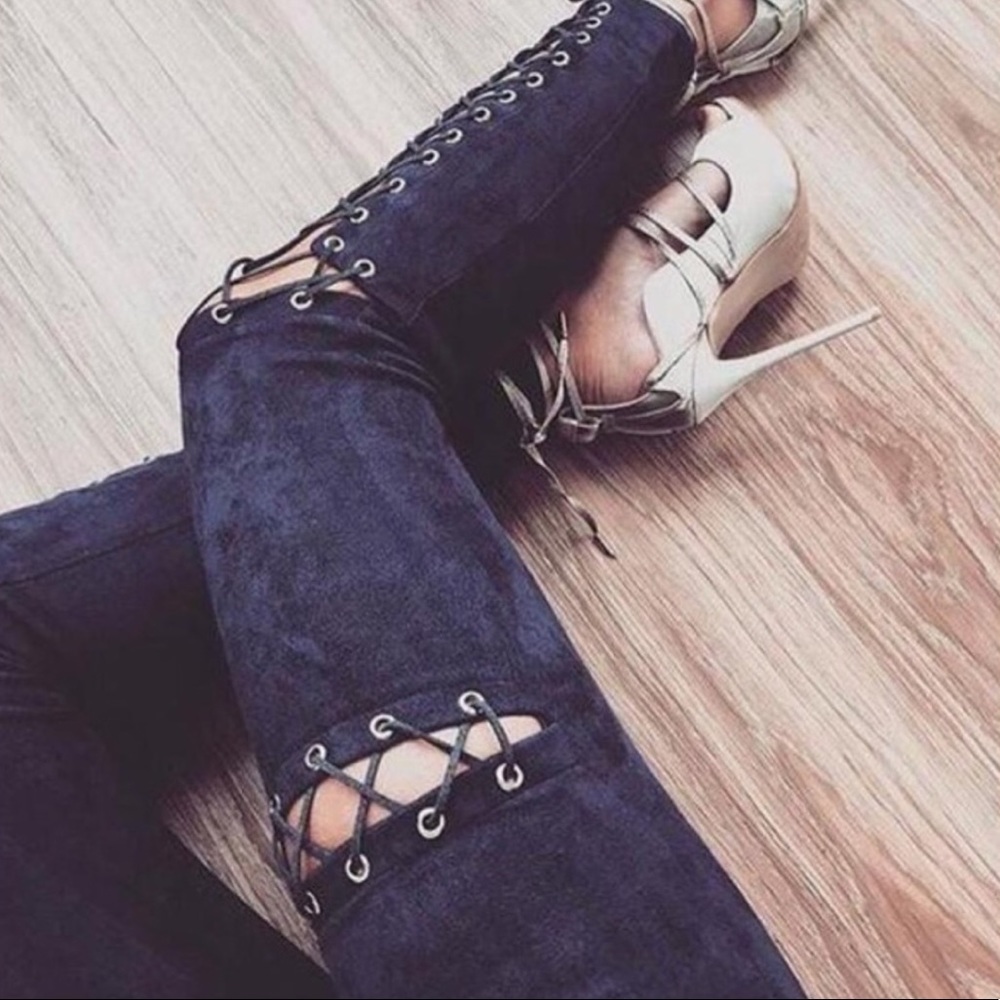 •LAST 1• Blush Faux Suede Lace-Up Leggings Pants - Picture 3 of 7